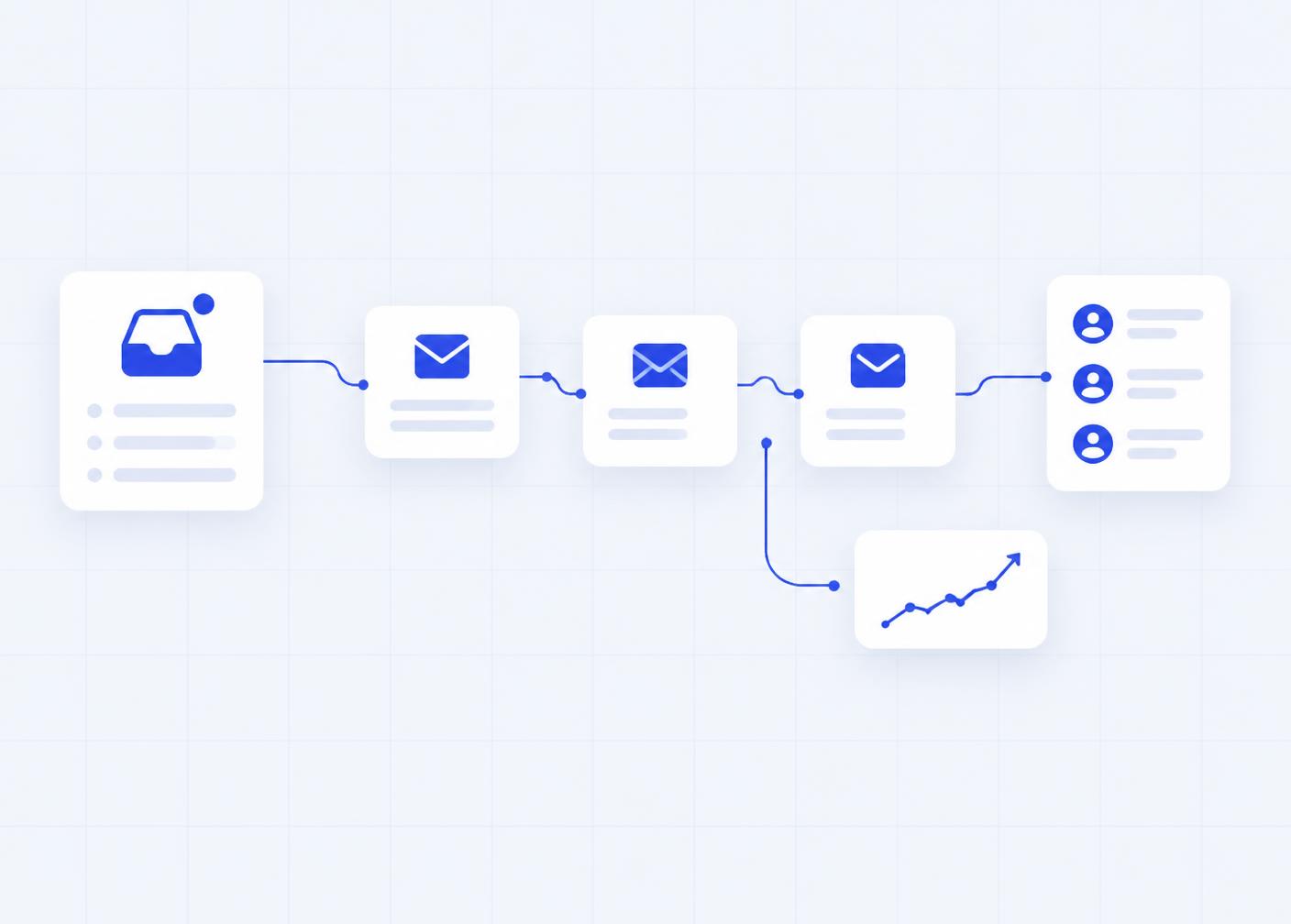Cold email sequence flowing from an inbox to a list of leads